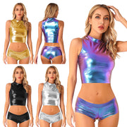 Metallic Mock Neck Crop Top & Hot Shorts