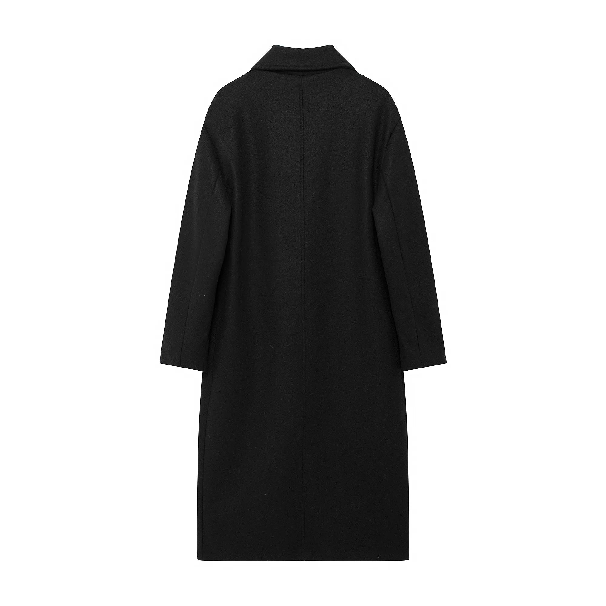 TRAFZA Solid Lapel Double Breasted Coat