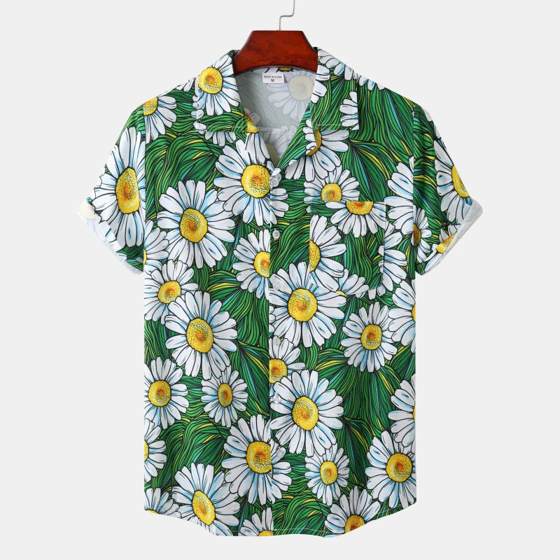 Lapel Camisa Hawaiian Print shirts