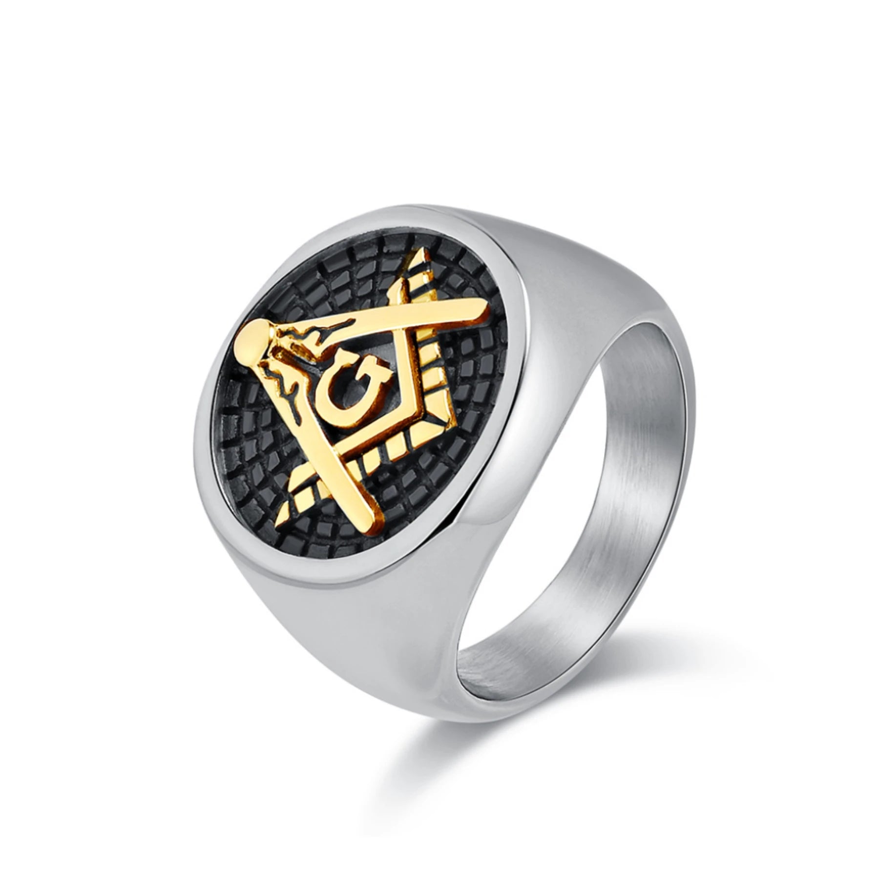 retro style Masonic stainless steel ring