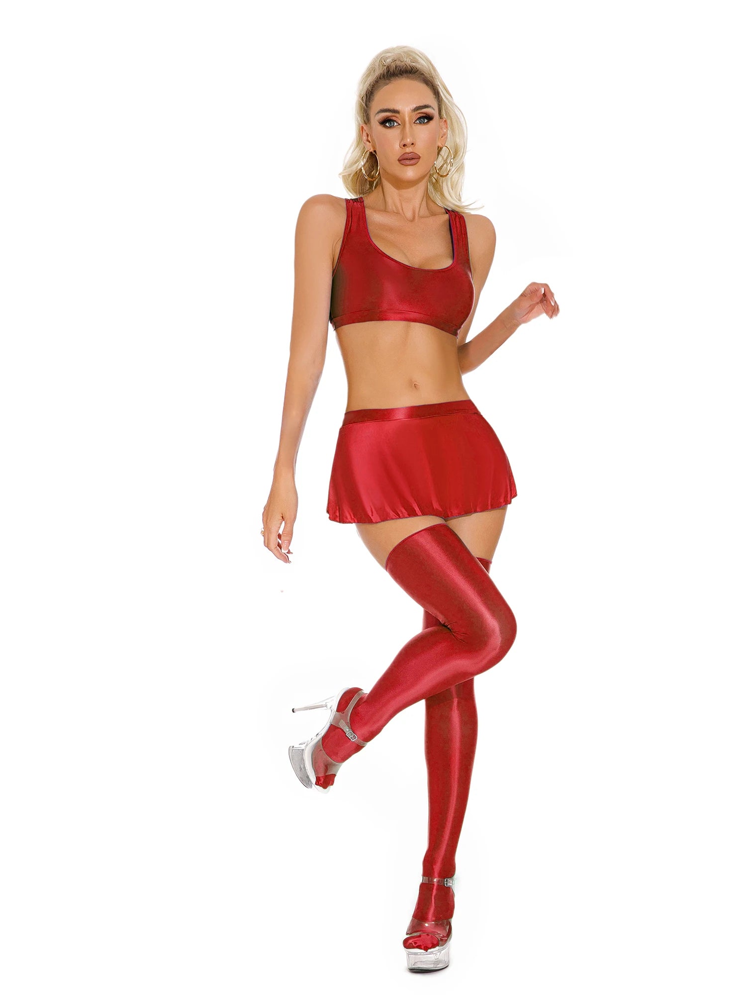Glossy Rave Party Outfit Mini Skirt  & Crop Top
