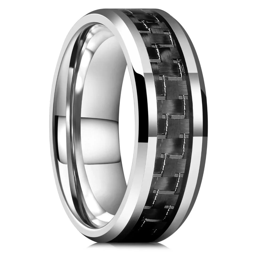 Black Carbon Fiber Matte Finish Ring For Men