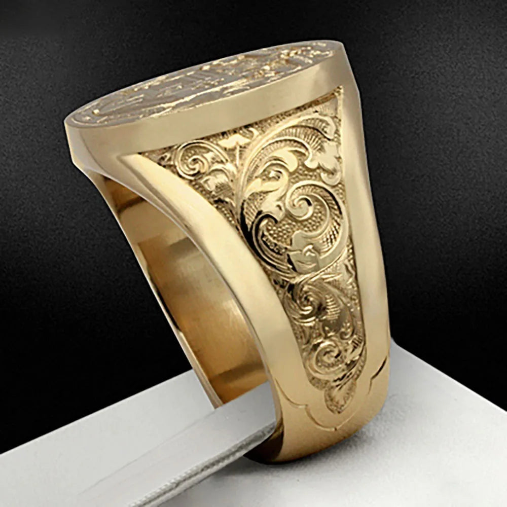 18K Gold Plated Virgin Mary Handmade Carved Religious Rings