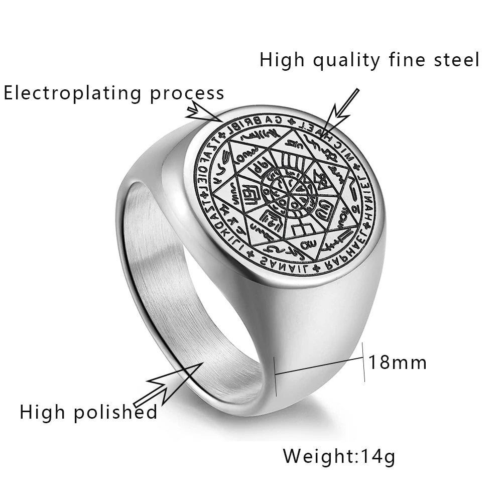 YILUOCD  18K Gold Plated+Stainless Steel Seal of The Seven Archangels Rings