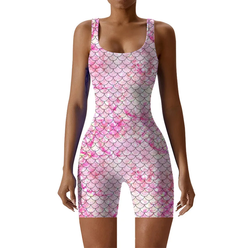 Fish Scale Print Multicolor Bodysuit