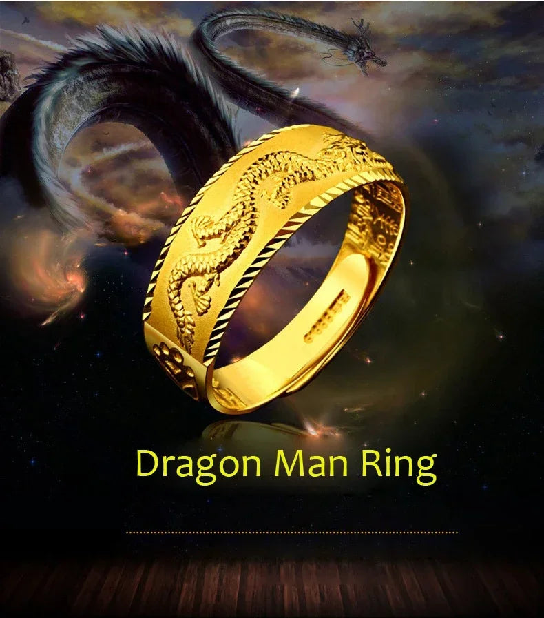 24k Gold Plated Engraving Dragon Ring