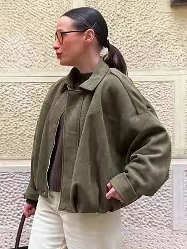 Vintage  Green Oversize Bomber Jackets