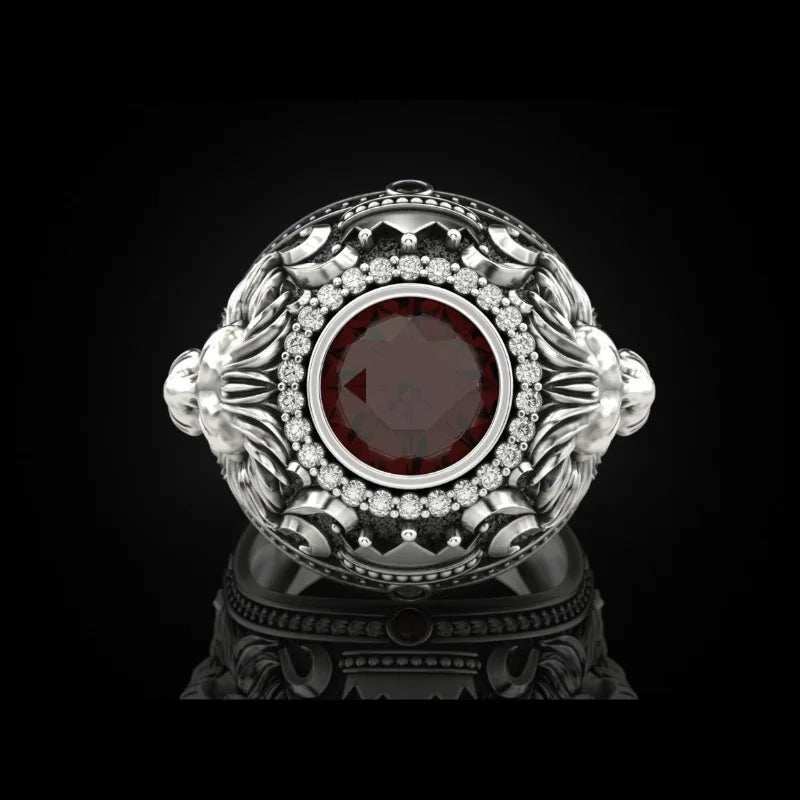 Gold / Silver Color Round Crown Lion Stone Rings