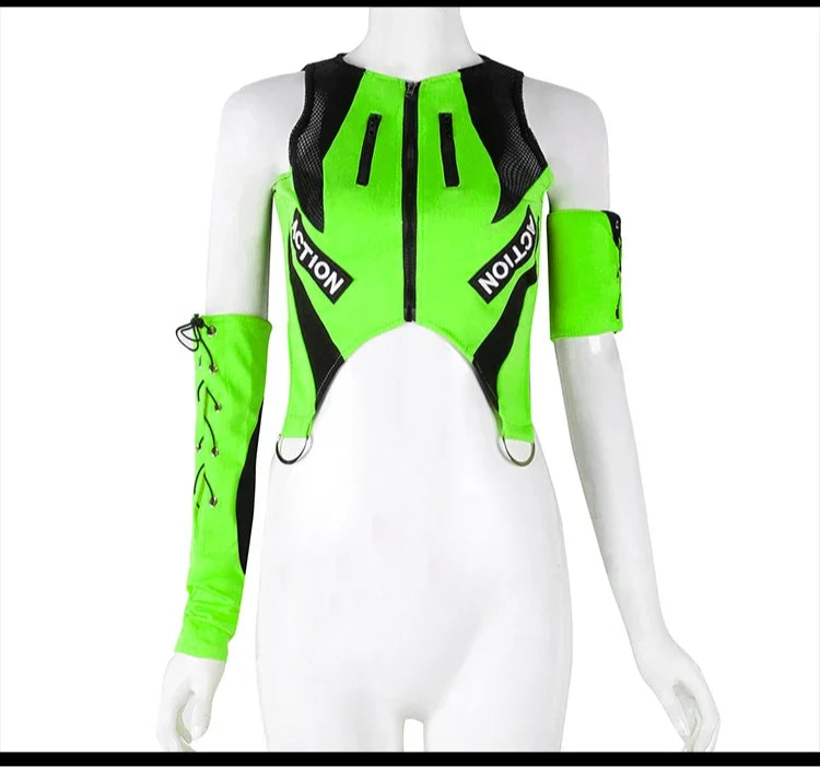 Fluorescent Green/yellow Tops Black Shorts Outfits