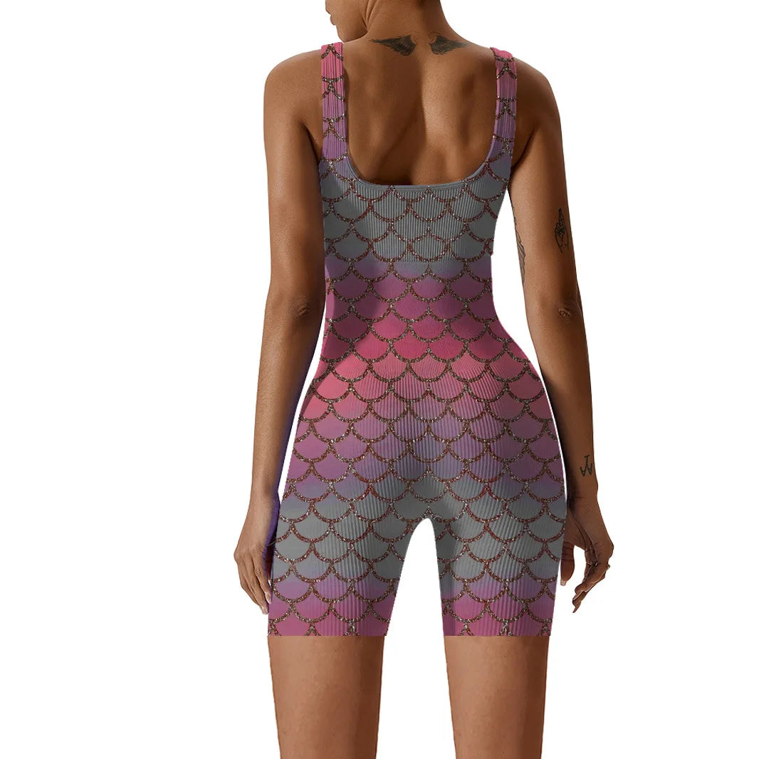 Fish Scale Print Multicolor Bodysuit