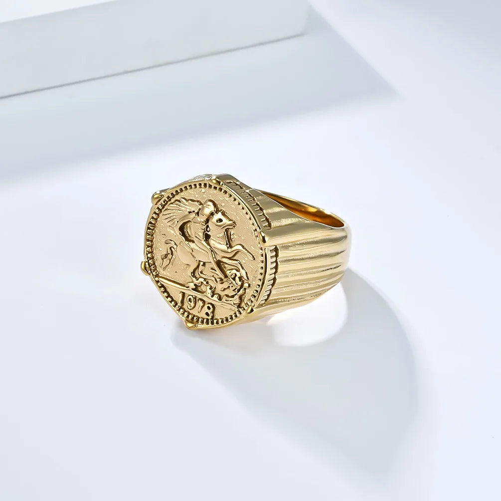 18k Gold Plated Knight Shaped Signet Ring