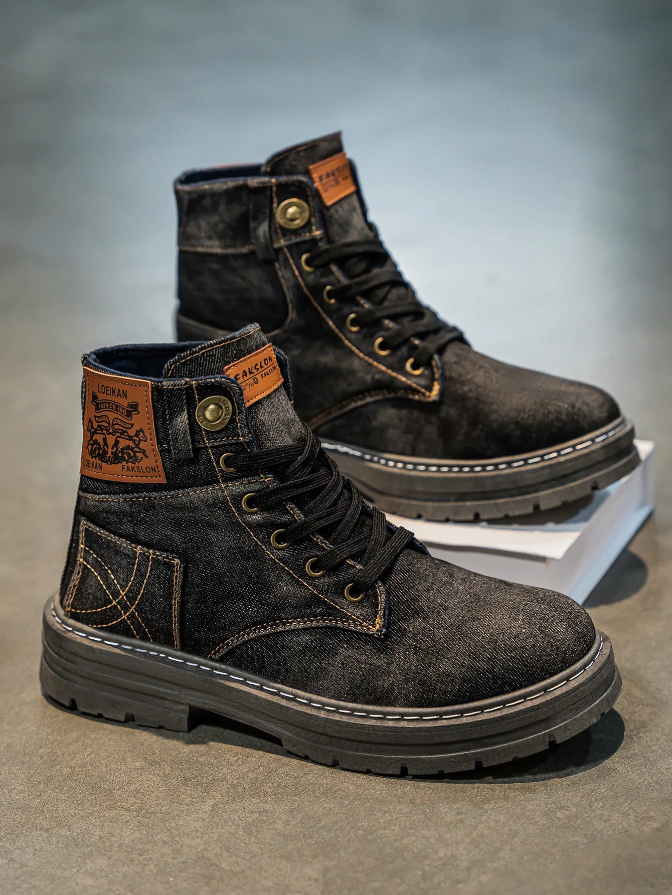 High top denim boots
