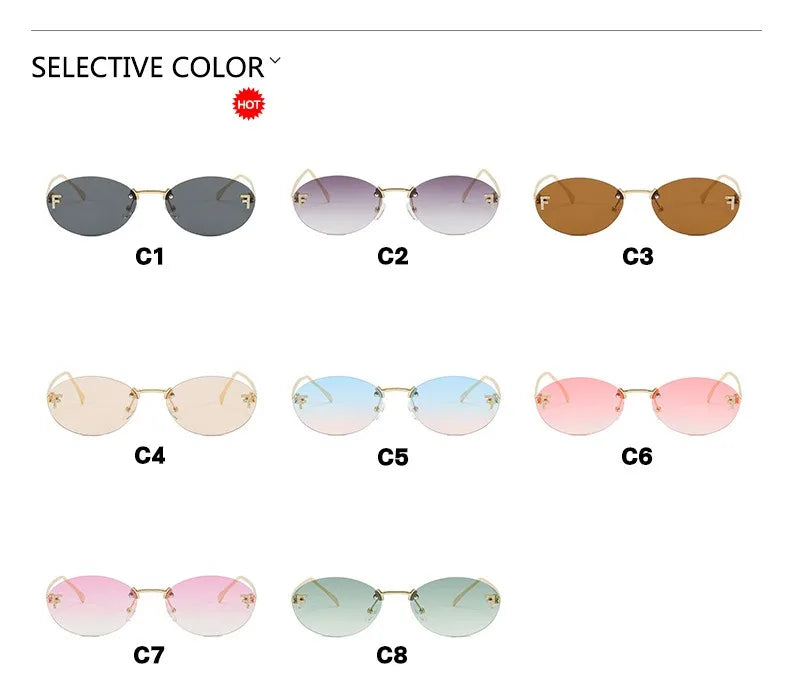 Rimless Retro Oval Sunglasses