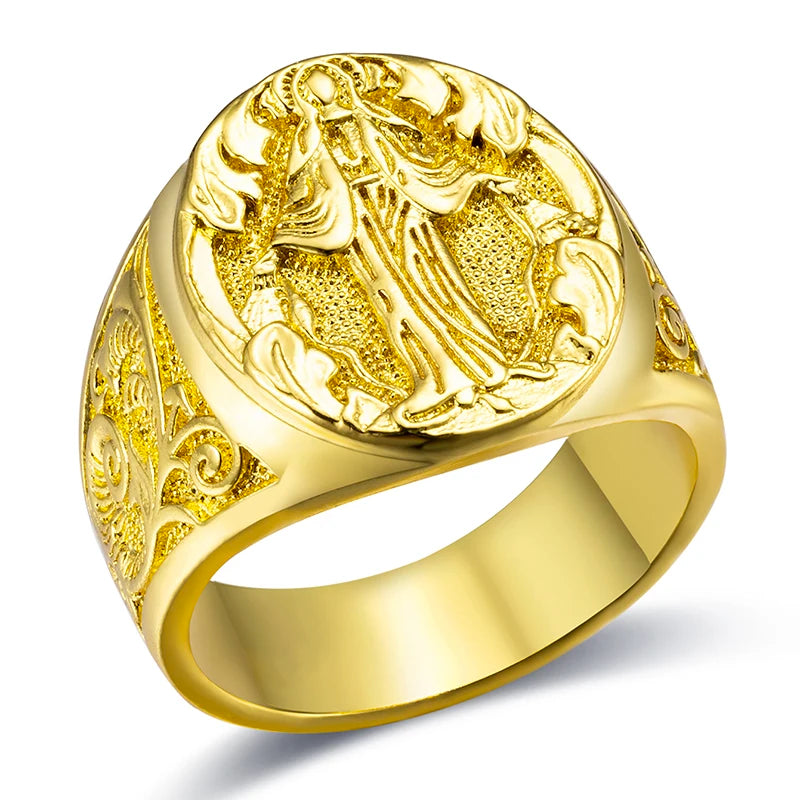18K Gold Plated Virgin Mary Handmade Carved Religious Rings