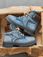 High top denim boots