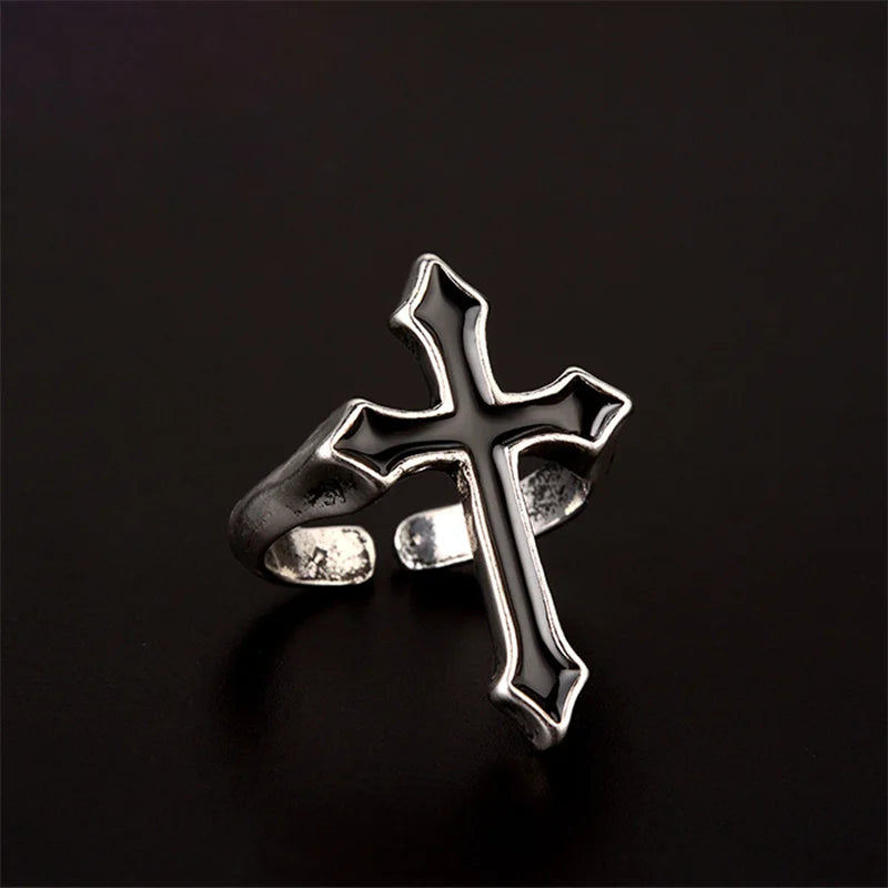 Retro Black Cross Ring