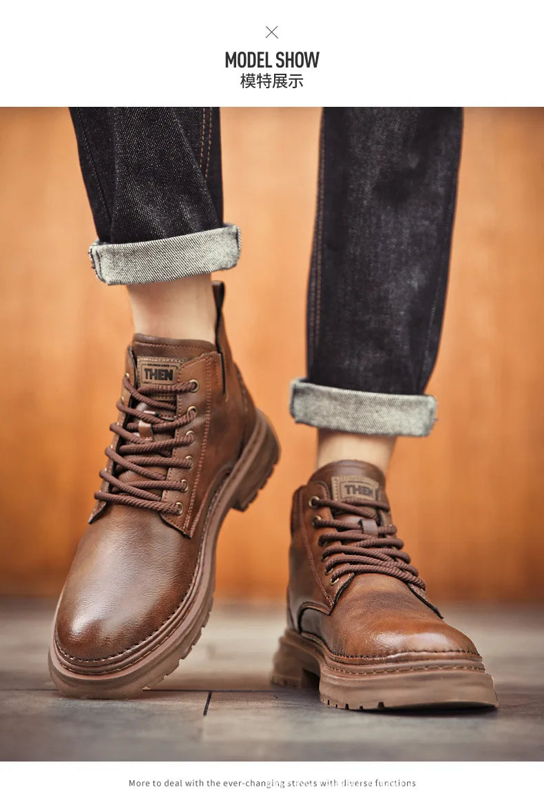 Ankle Boots Retro British High-top Boots