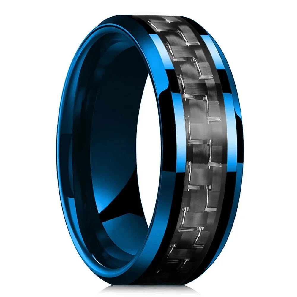Black Carbon Fiber Matte Finish Ring For Men