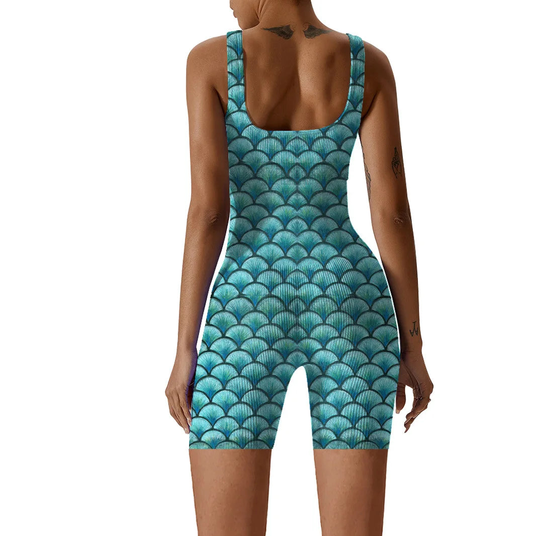 Fish Scale Print Multicolor Bodysuit