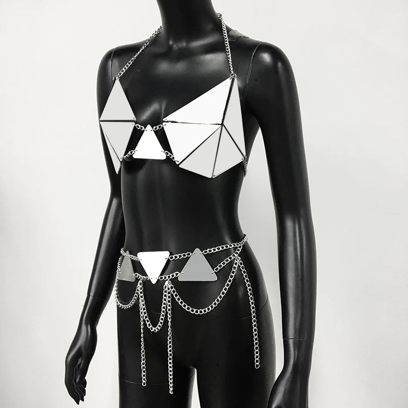Specular PU Leather 2 Piece Rave Festival Outfit