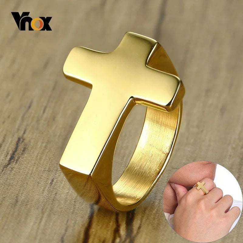 18k gold plated Cross & black/silver Flat Top Ring