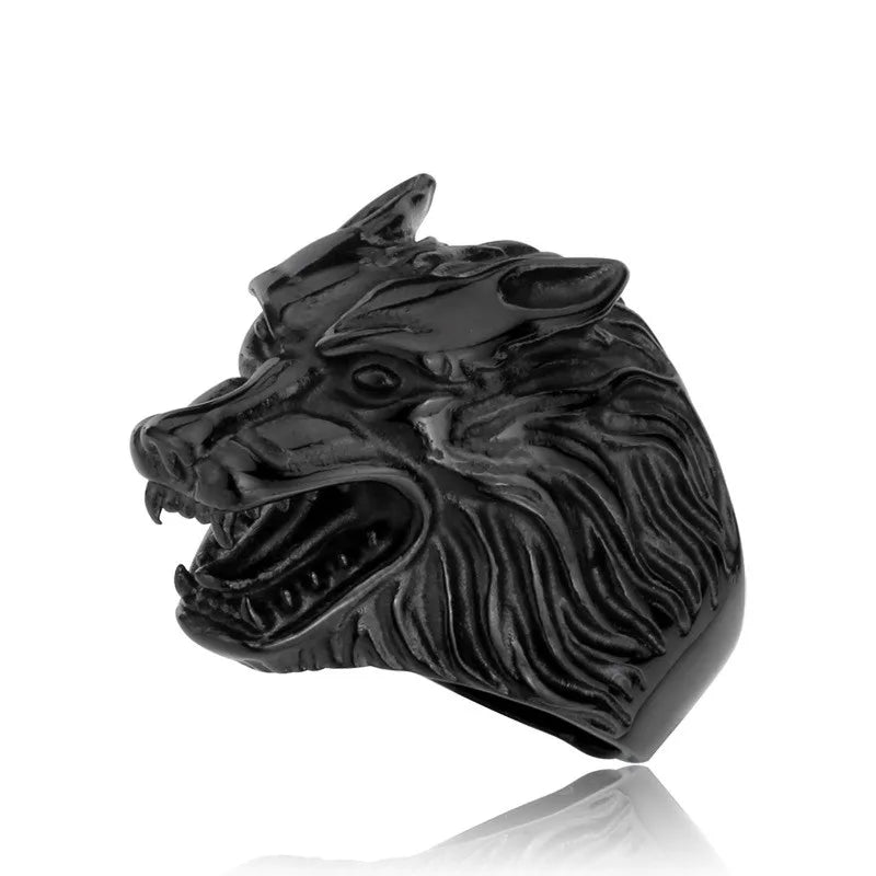 316L Stainless Steel Cast Domineering Ice Wolf Head rings