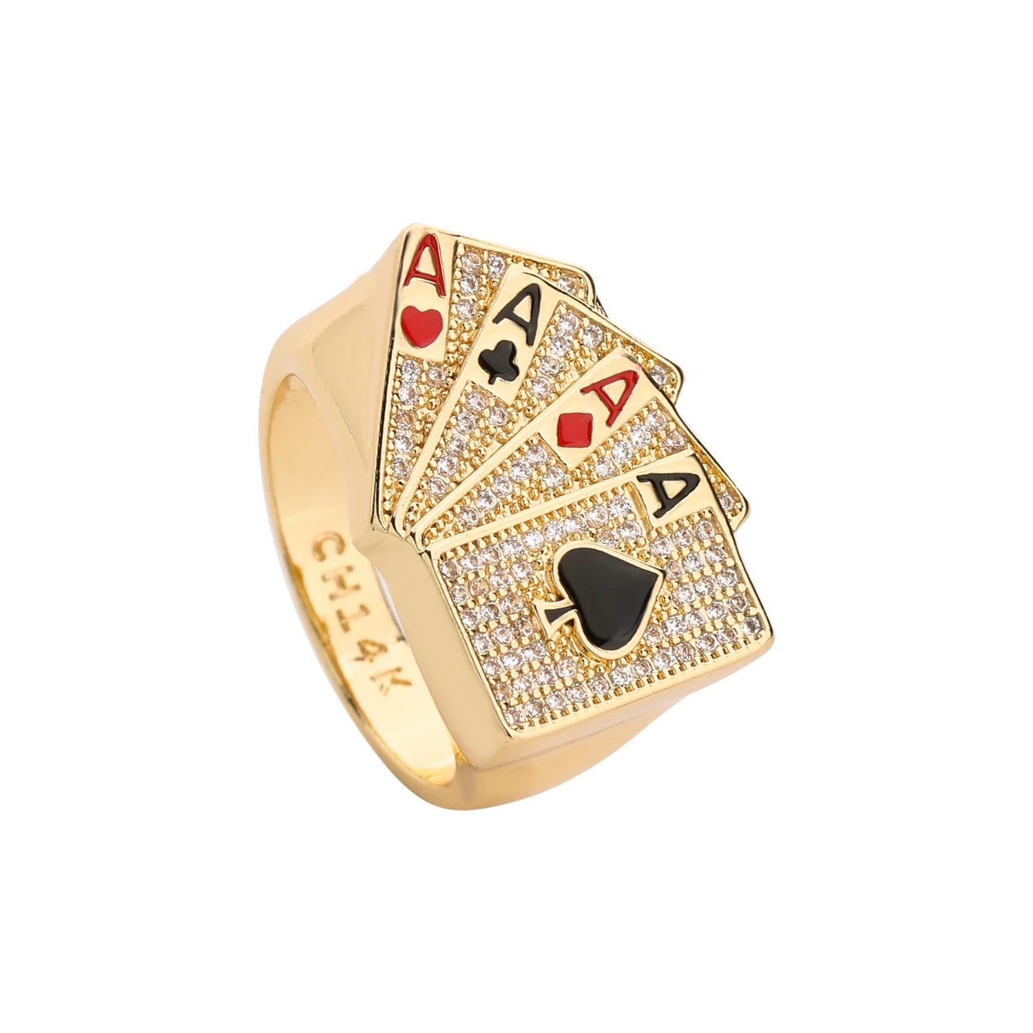Men's Casino Poker Ring 14k Gold Plated