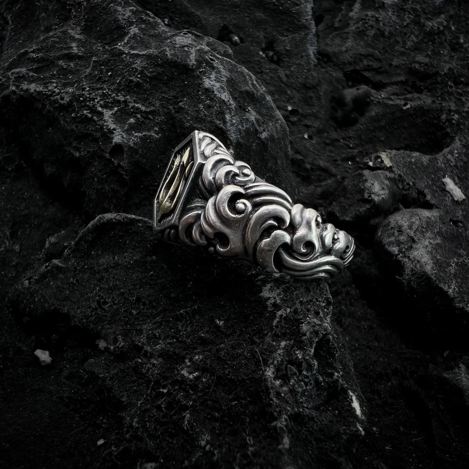 Retro Poseidon Golden Trident Ring For Men