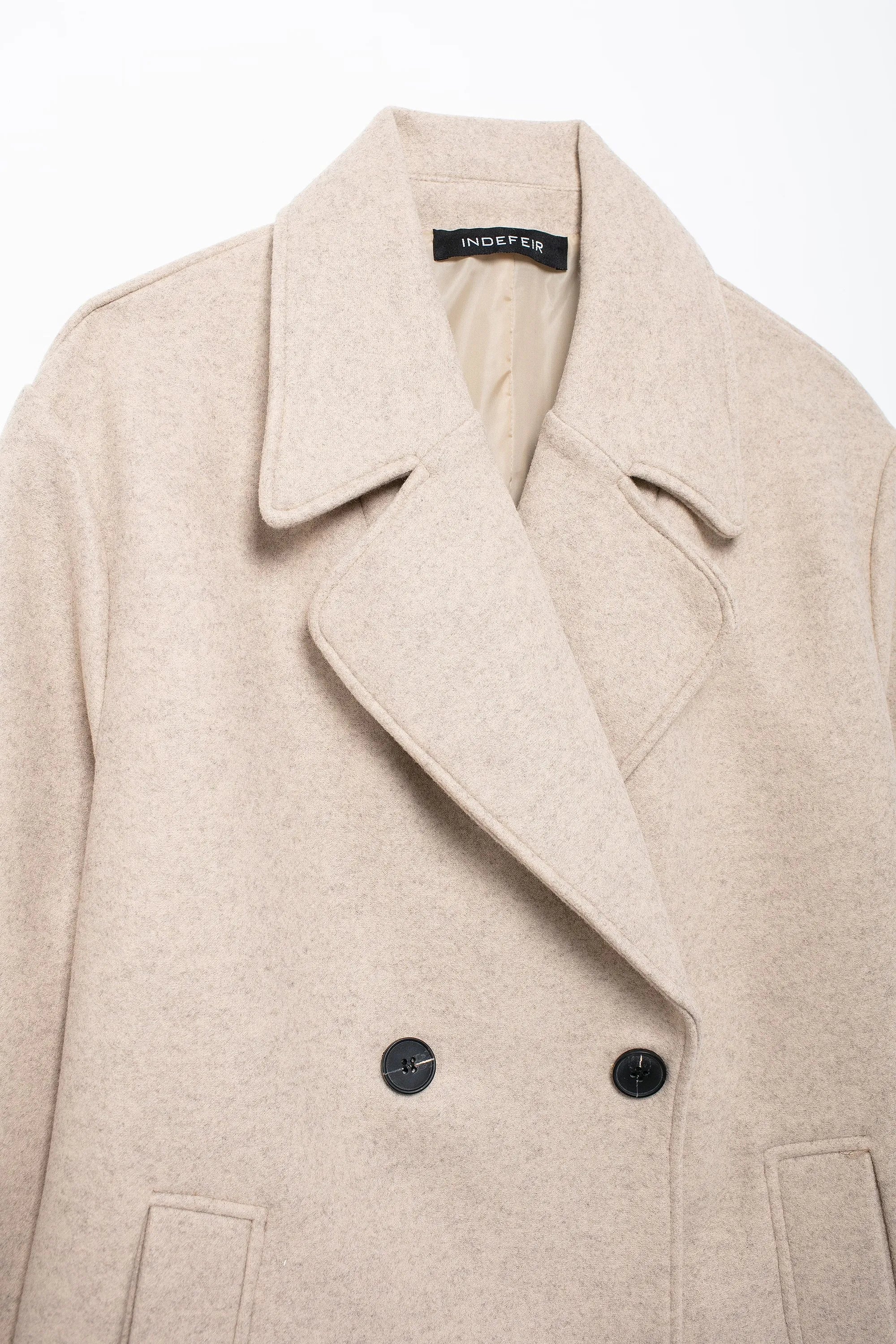 TRAFZA Solid Lapel Double Breasted Coat