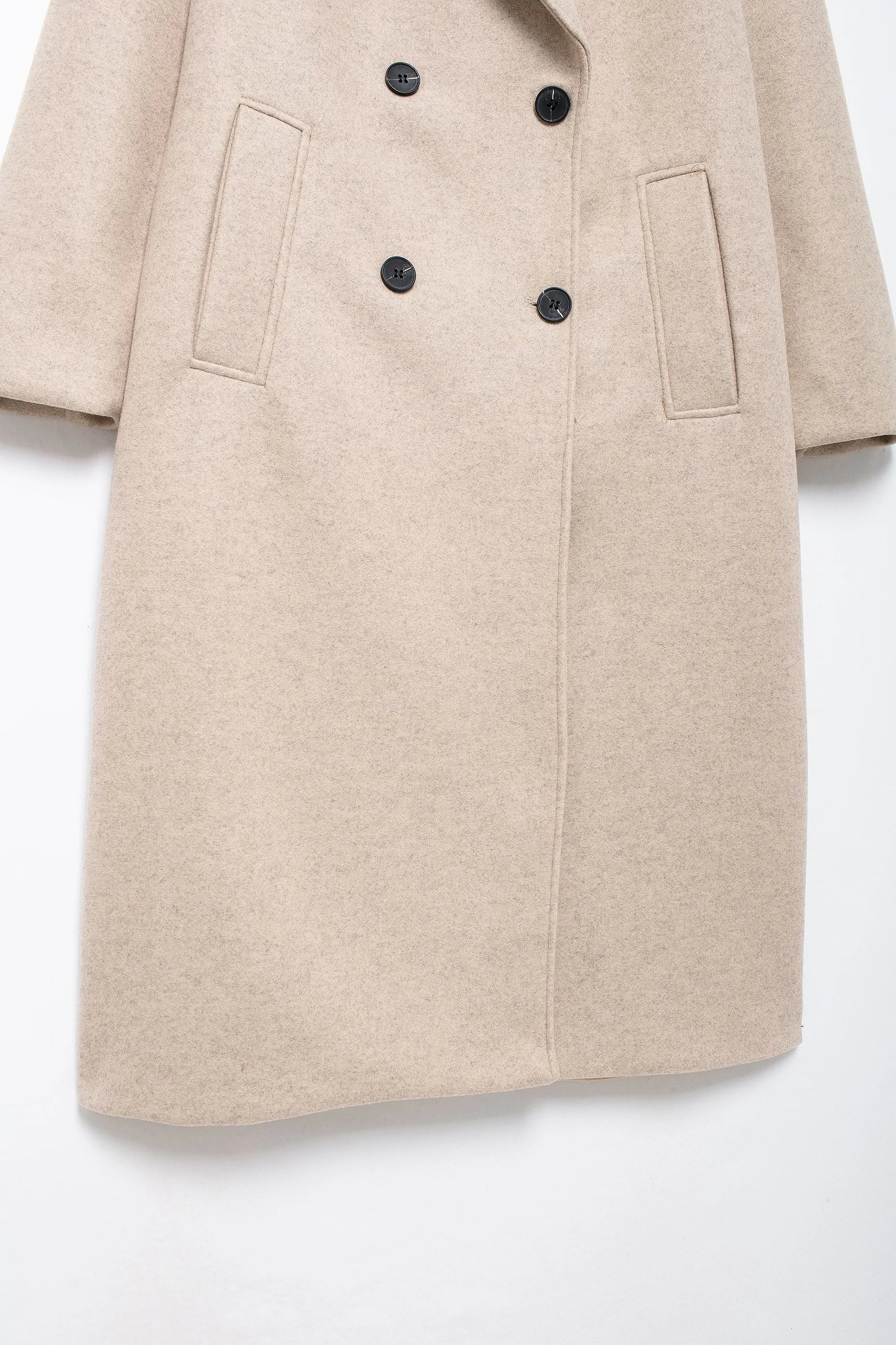 TRAFZA Solid Lapel Double Breasted Coat