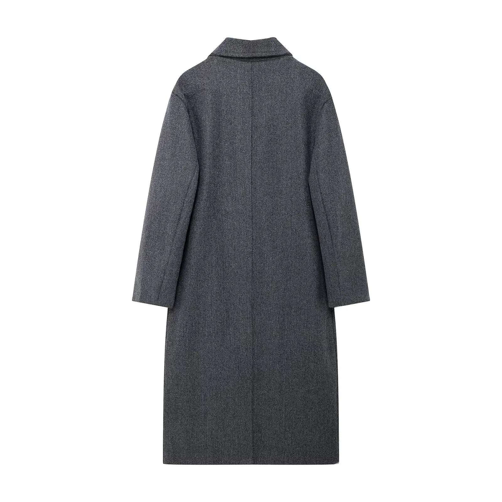TRAFZA Solid Lapel Double Breasted Coat