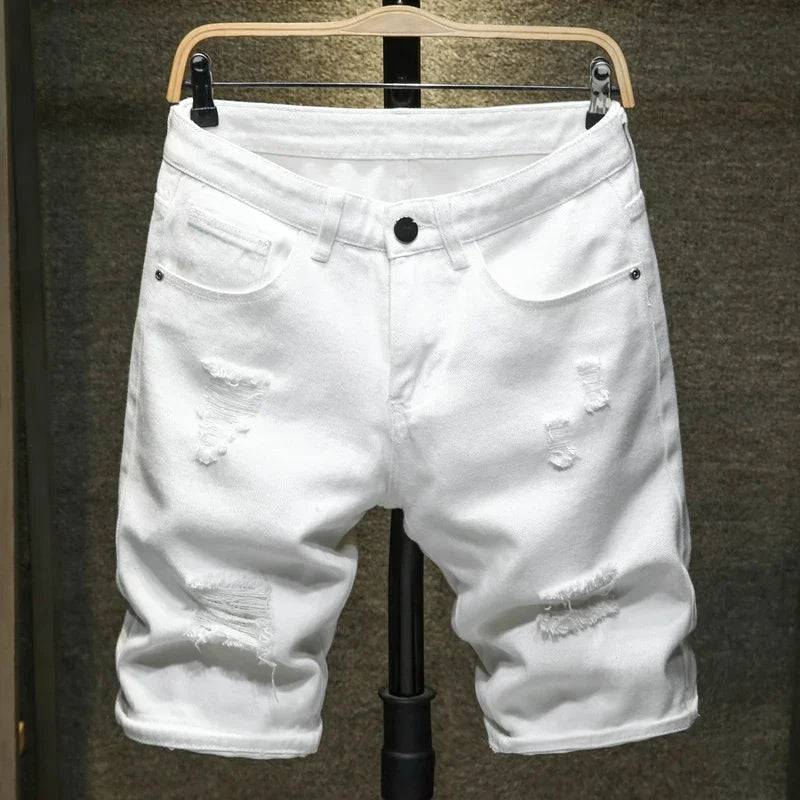 White Ripped Denim Shorts