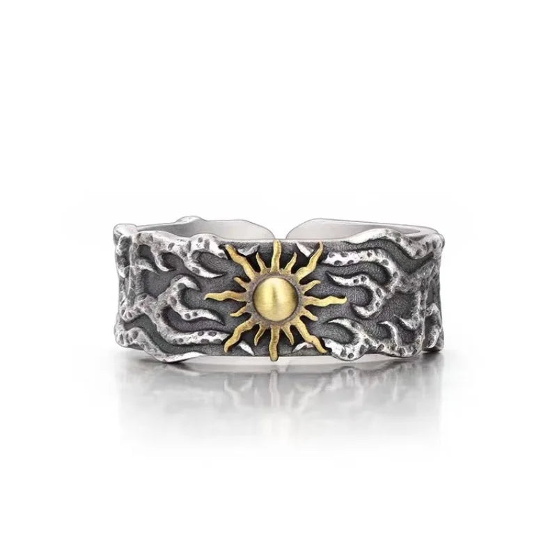 Retro Golden Sun Ring For Men
