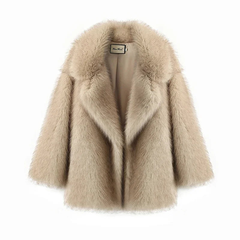 Neo Mint Fluffy Faux Fox Fur Jacket