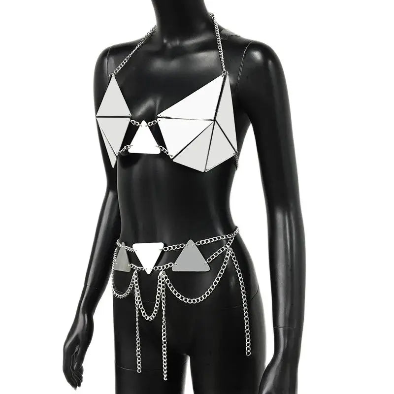 Specular PU Leather 2 Piece Rave Festival Outfit
