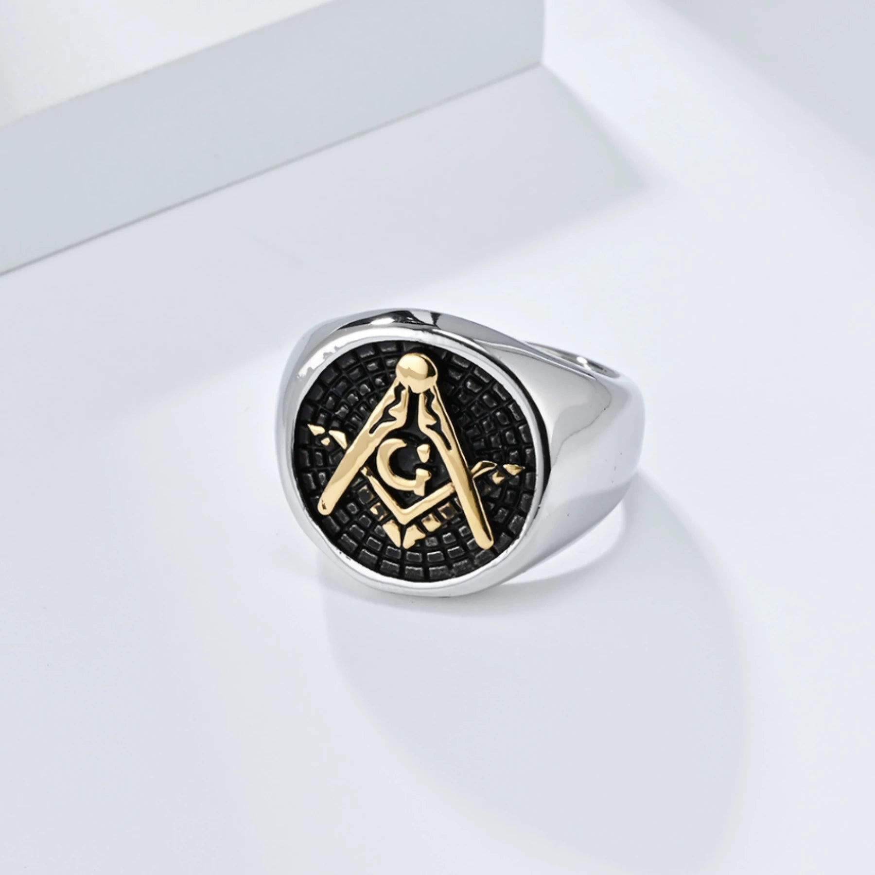 retro style Masonic stainless steel ring