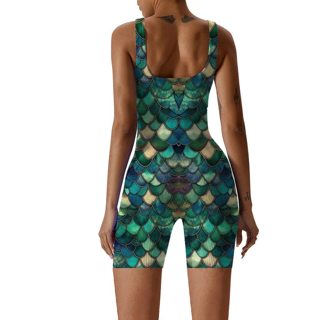 Fish Scale Print Multicolor Bodysuit