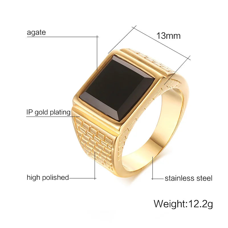 14k gold plating Black Stone Signet Ring,