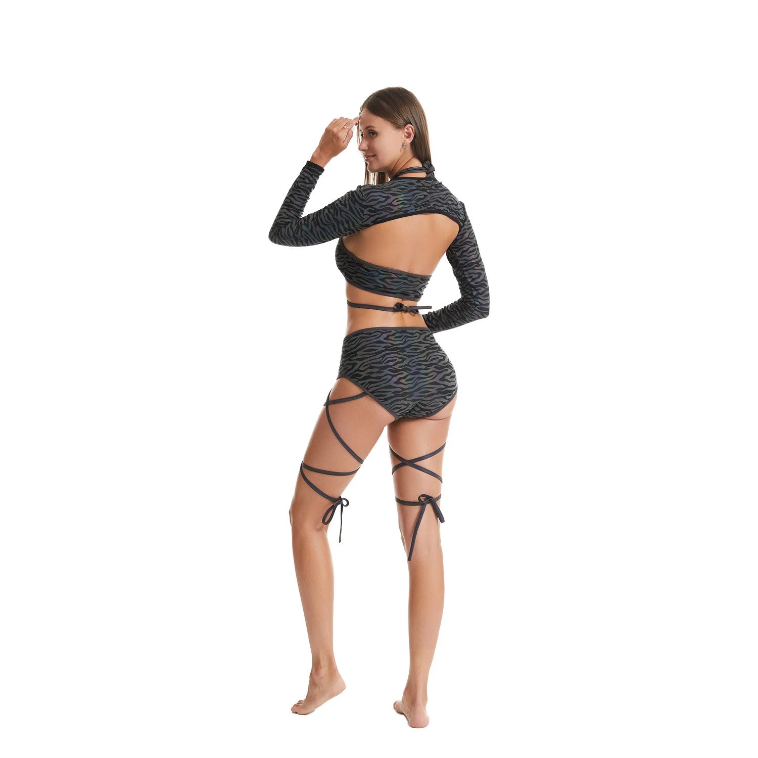 Harajuku Reflective Set Bandage Shorts+Bra+Crop