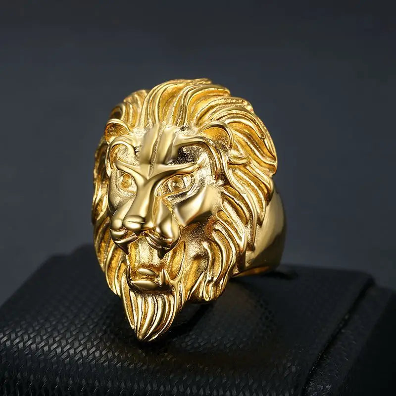 Stainless Steel / 18 K Gold Plated  Lion Head Rings