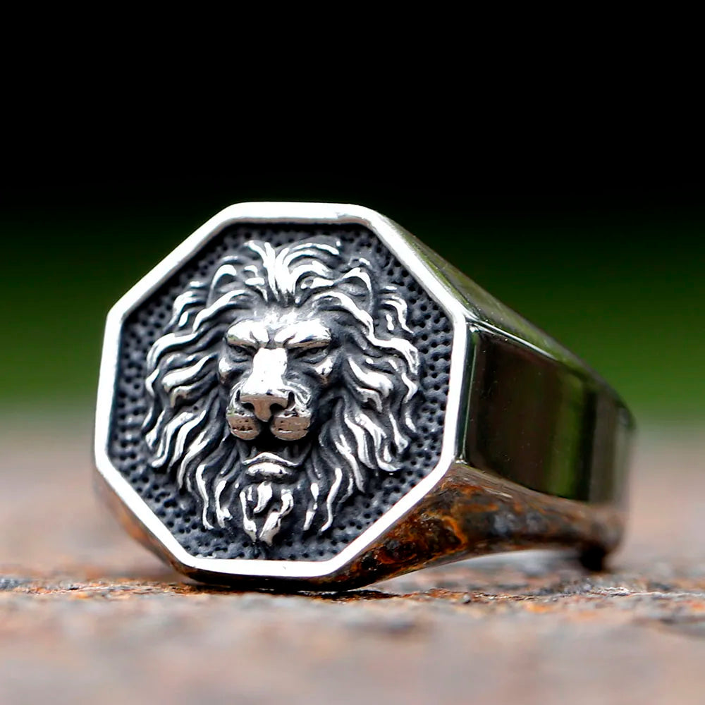 Stainless Steel 3D Lion Head Rings
