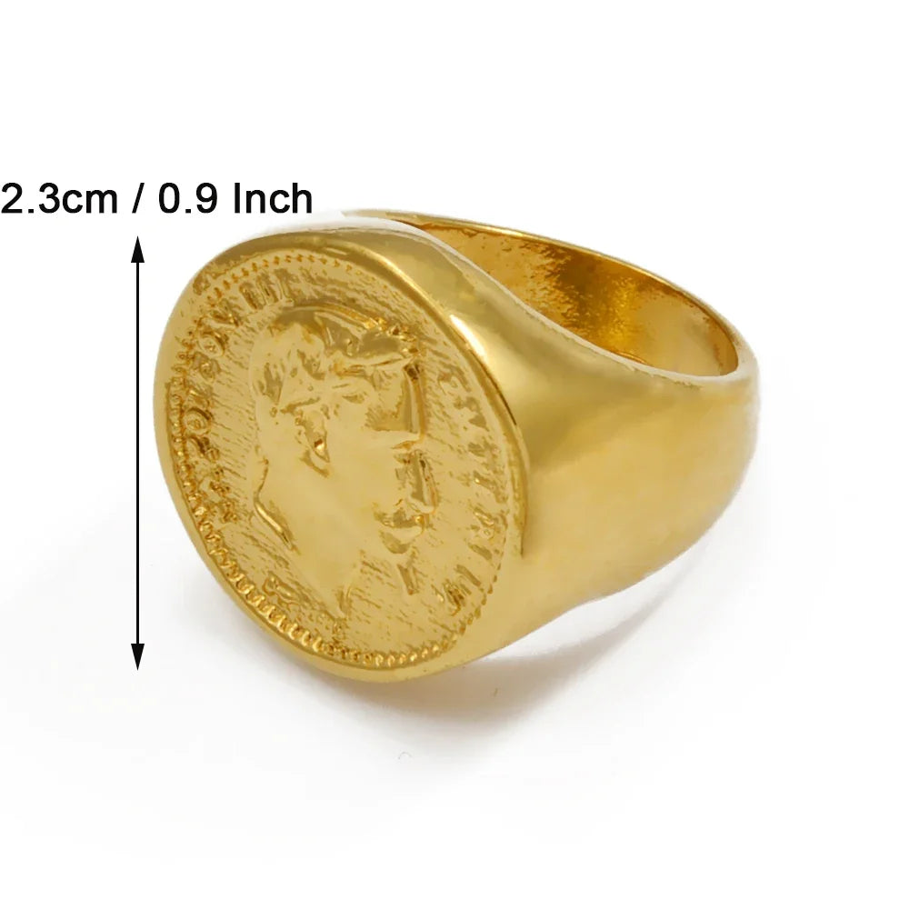 Anniyo Napoleon III Emperor Coin Ring Gold Plated