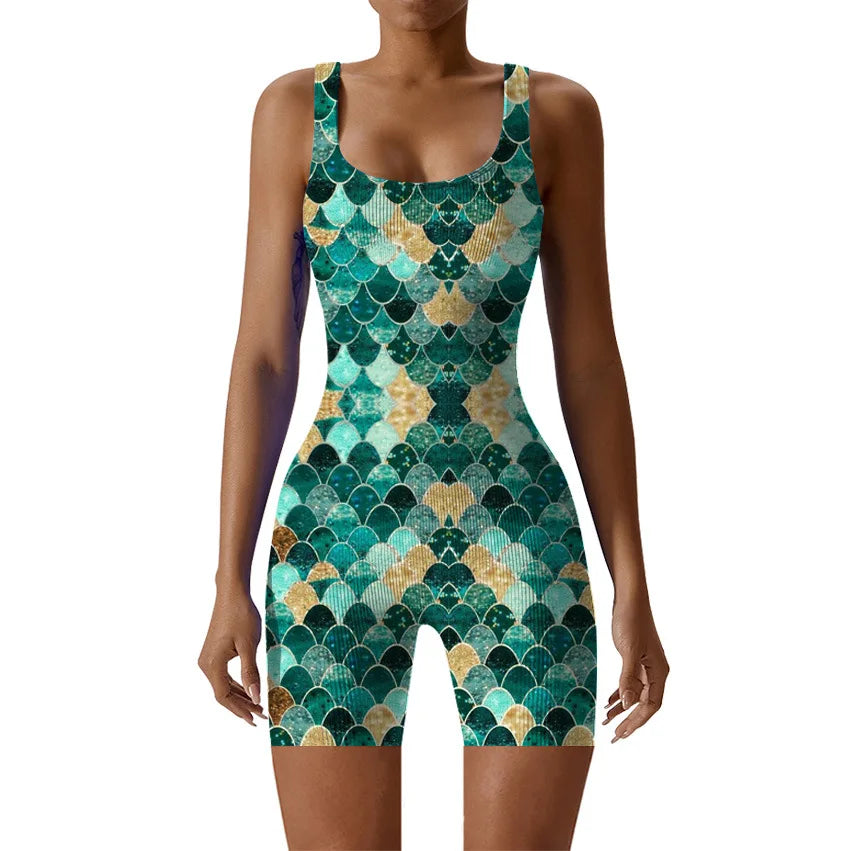 Fish Scale Print Multicolor Bodysuit