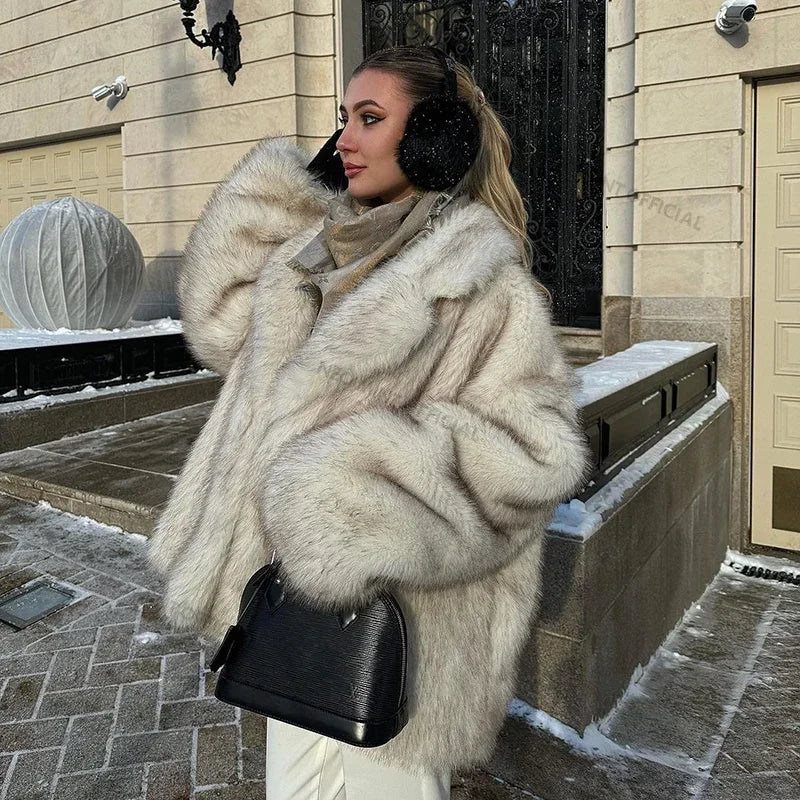 Neo Mint Fluffy Faux Fox Fur Jacket