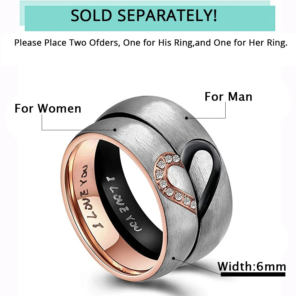 Rose Gold/Black Color Heart Couple Rings