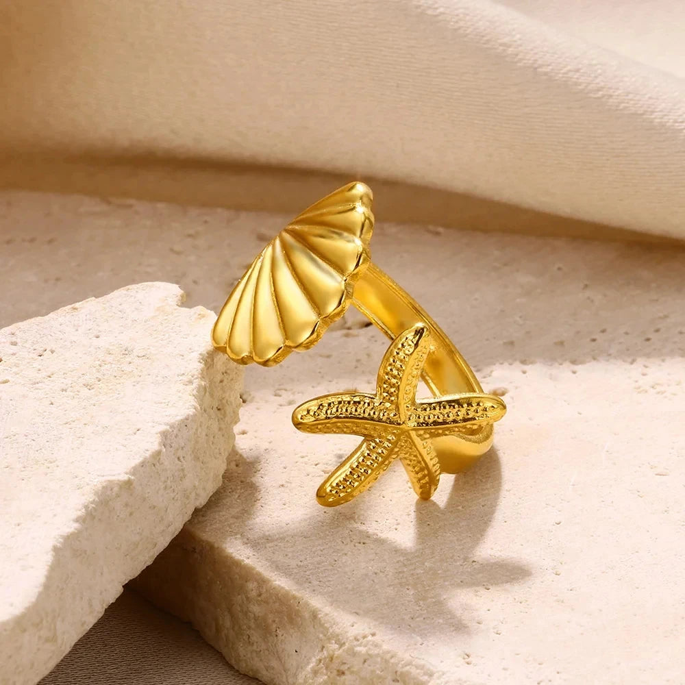 Shell Rings for Women Adjustable Gold Color