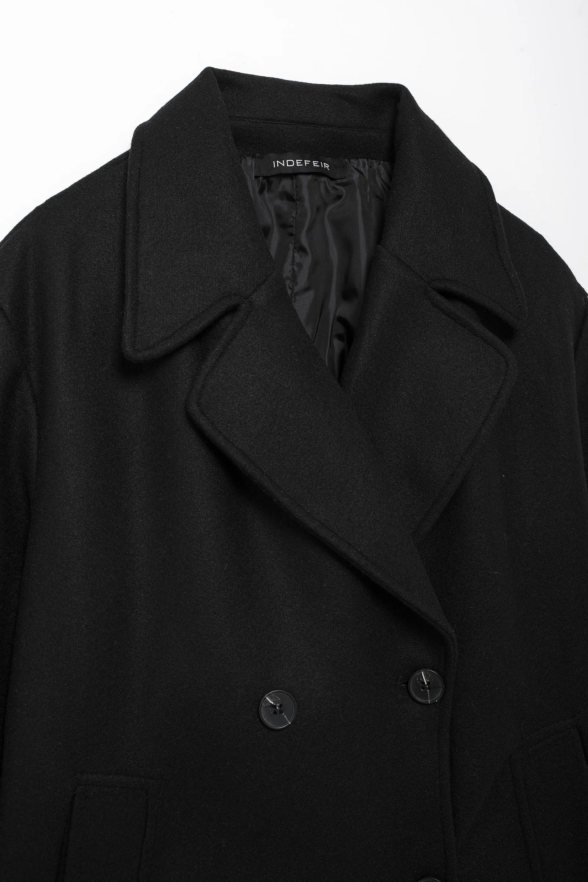 TRAFZA Solid Lapel Double Breasted Coat