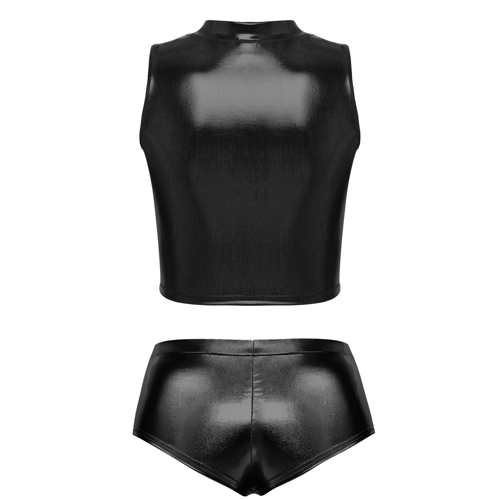 Metallic Mock Neck Crop Top & Hot Shorts