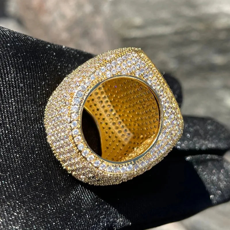 Men's Gold Color Bling Iced Out Cubic Micro Paved CZ Crystal Ring