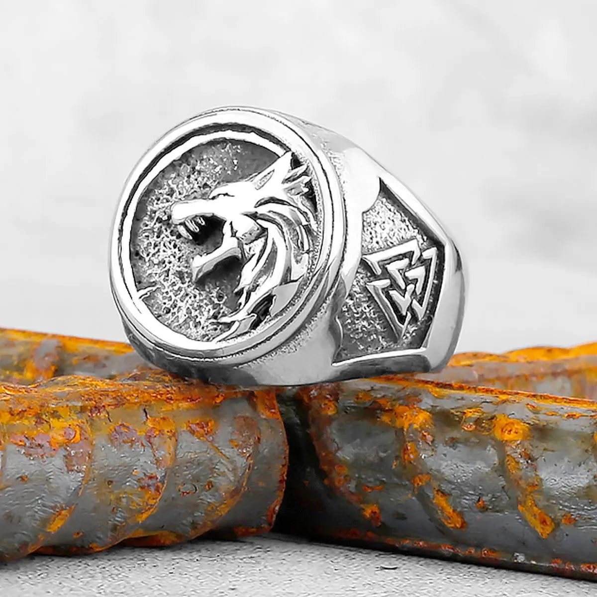 Stainless Steel Viking Wolf Head Ring